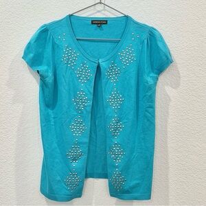 Adrienne Vittadini Short Sleeve Sweater Top Blue Size S Excellent Condition